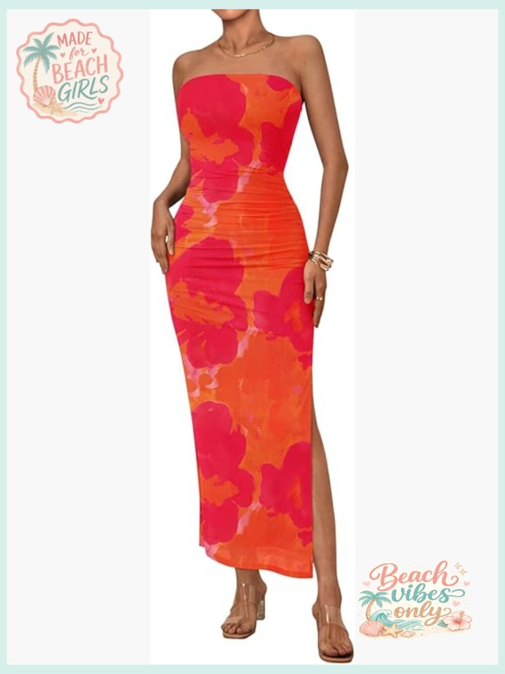 Strapless Maxi Bodycon Dress Side Slit Ruched Summer Party